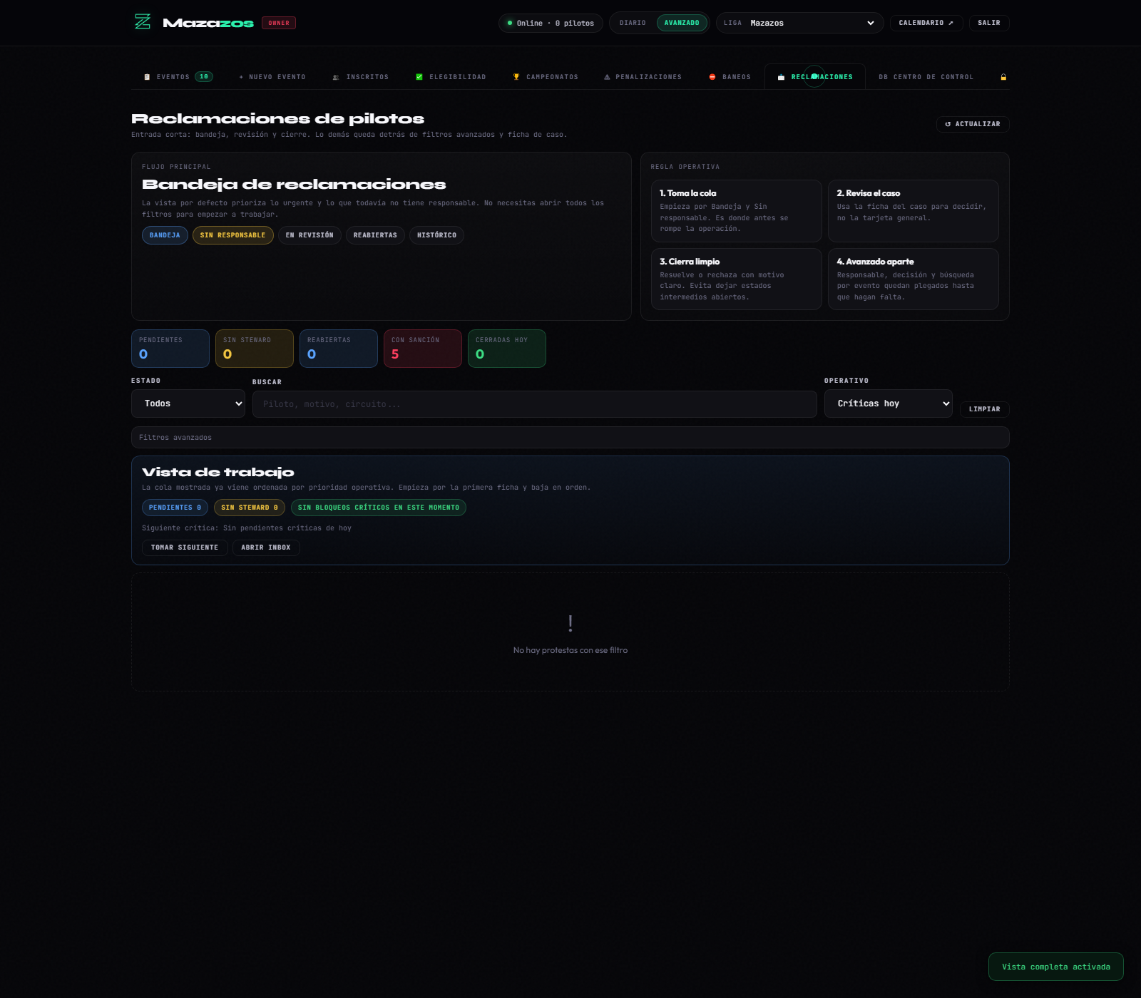 Módulo real de disciplina y protestas en Lapify